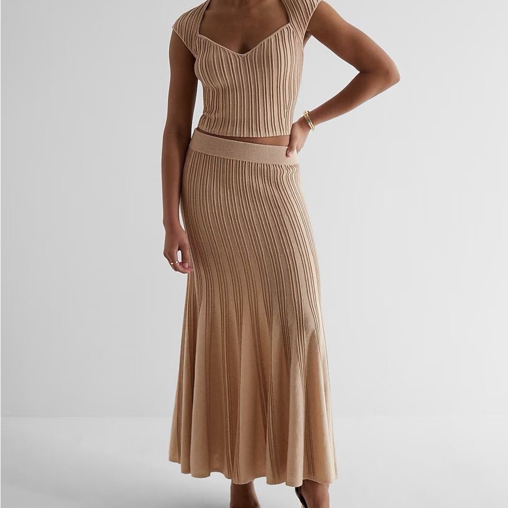 Matching Skirt Set Ribbed Top + Fit and Flare Midi